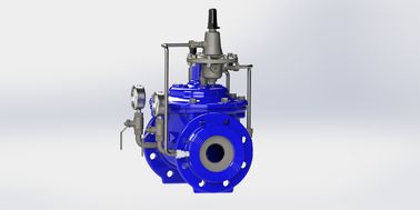 EN 1074-5 PN16 Strömungsregelungsventil Düctil Eisen Edelstahl Trim Manuelle Aktivierung Blau Ral 5005